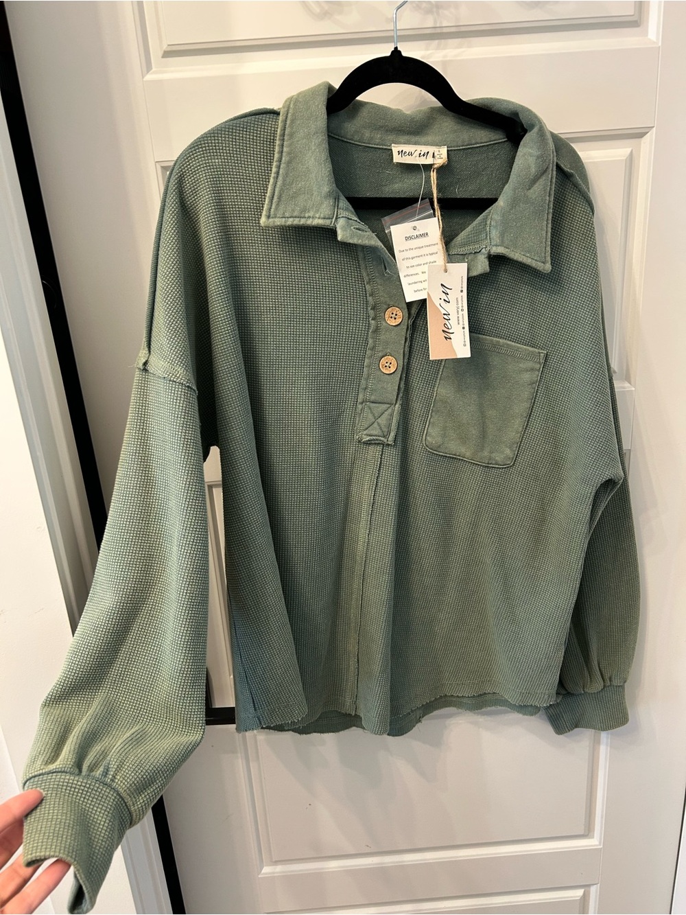 Very J  (NEW IN) Green Button-Front Ribbed Shirt Jacket